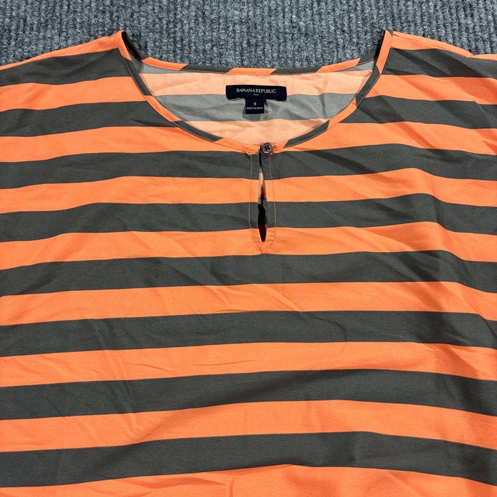 Banana Republic Blouse Womens S Orange Striped Roll Tab Sleeve Keyhole
